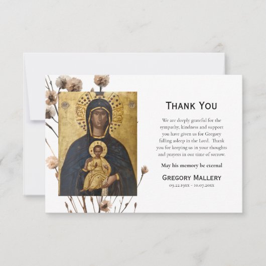 Desert Flowers Theotokos Icon Orthodoxe begrafenis Bedankkaart (Voorkant)