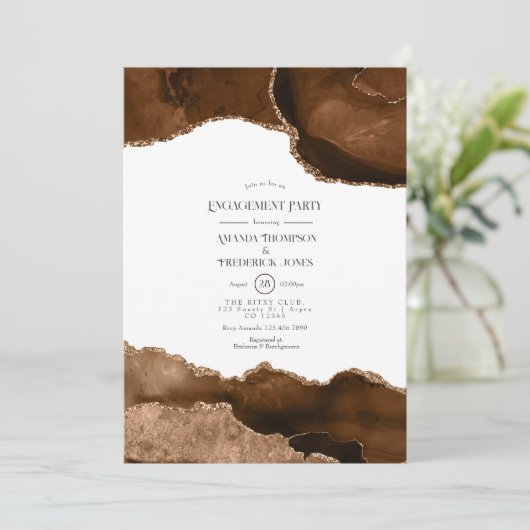 Desert Gold Waterverf Agate Engagement Party Kaart (Staand voorkant)