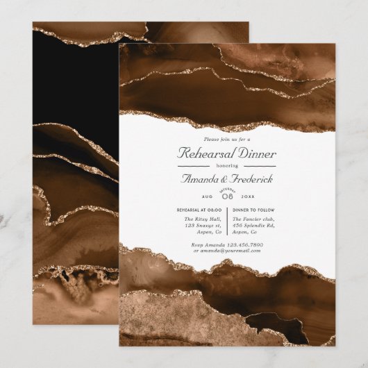Desert Gold Waterverf Agate Rehearsal Dinner Kaart (Voorkant / Achterkant)