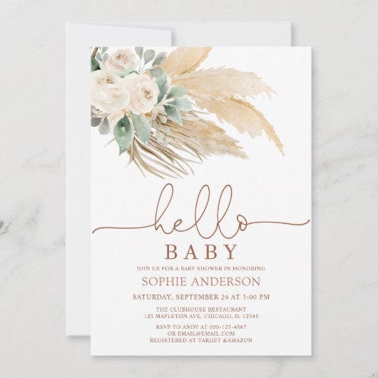 Desert Greenery Boho Pampas Grass Baby shower Kaart (Voorkant)