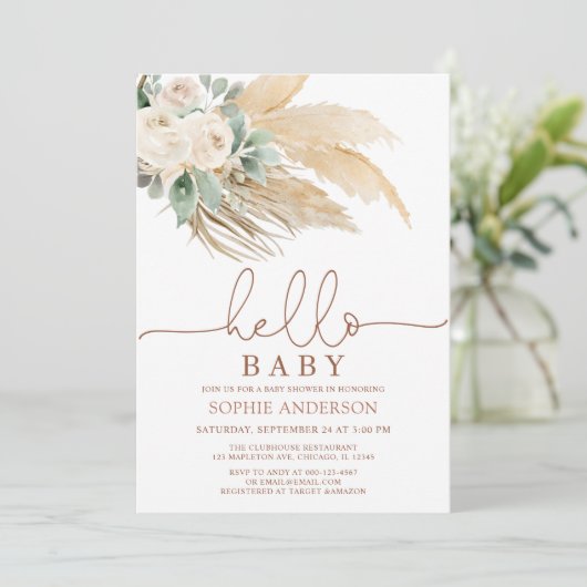 Desert Greenery Boho Pampas Grass Baby shower Kaart (Staand voorkant)