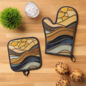 Desert Hills Sand Gold Mosaic Fine Art Ovenwant & Pannenlap Set (Top down)