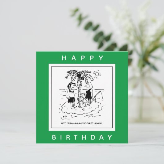 Desert Island Fish & Coconut Menu Cartoon (Staand voorkant)