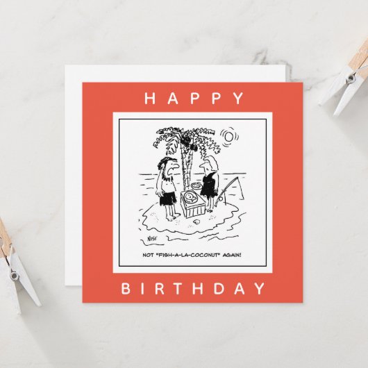 Desert Island Fish & Coconut Menu Cartoon (Voorkant / Achterkant in situ)