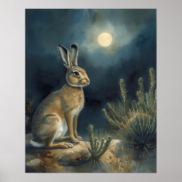 Desert Jackrabbit Under the Moon Poster