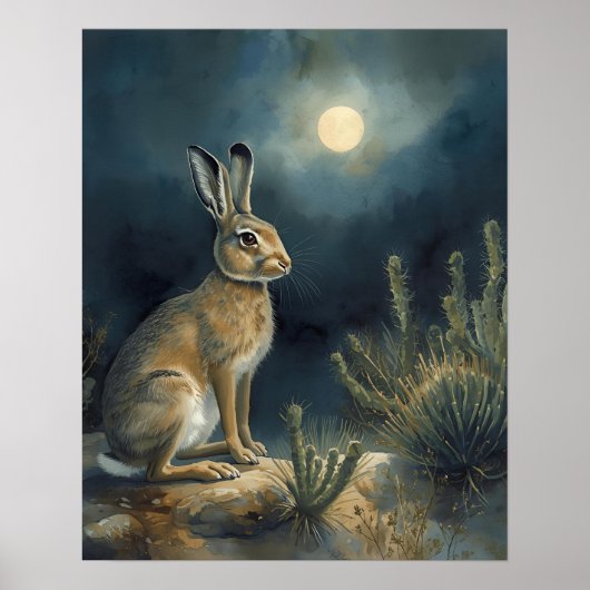 Desert Jackrabbit Under the Moon Poster (Voorkant)