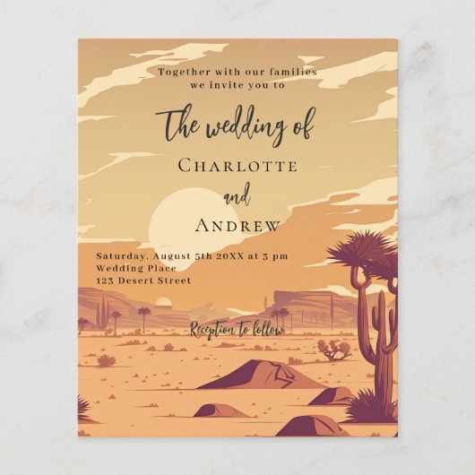 Desert landschap retro budget bruiloft uitnodiging (Voorkant)