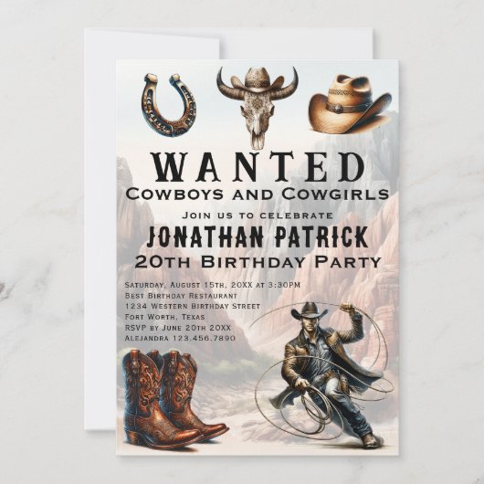 Desert Lasso Western Cowboy Pet Verjaardagsfeest Kaart (Voorkant)