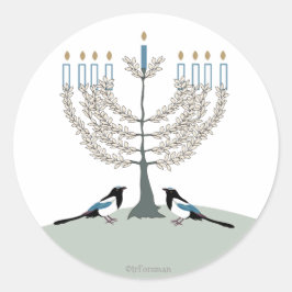 DESERT LIFE Hanukkah 2 Magpies/menorah Ronde Sticker