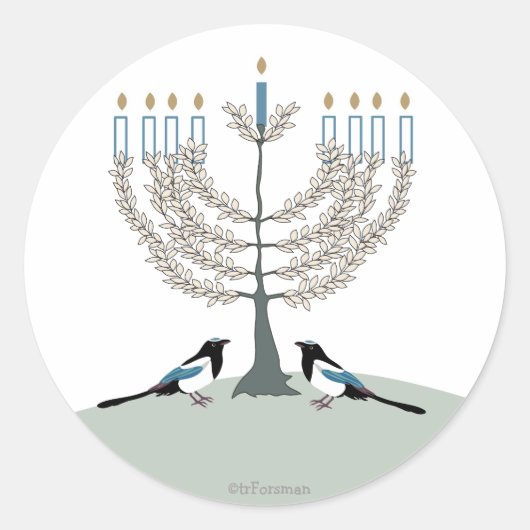 DESERT LIFE Hanukkah 2 Magpies/menorah Ronde Sticker (Voorkant)