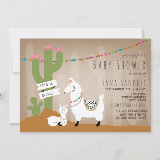 Desert Llama Mama + Baby shower Kaart (Voorkant)