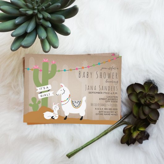 Desert Llama Mama + Baby shower Kaart