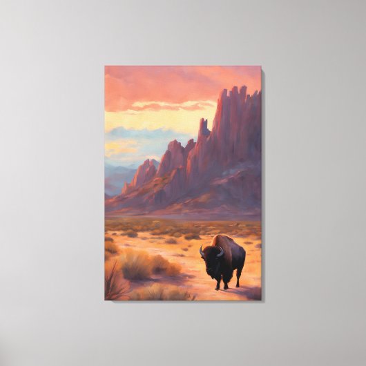 Desert Lone Buffalo Kleurrijke Sunrise Art Landsch Canvas Afdruk (Voorkant)