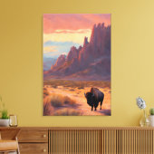 Desert Lone Buffalo Kleurrijke Sunrise Art Landsch Canvas Afdruk (Insitu (Woonkamer))