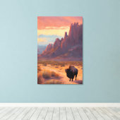 Desert Lone Buffalo Kleurrijke Sunrise Art Landsch Canvas Afdruk (Insitu (Houten vloer))