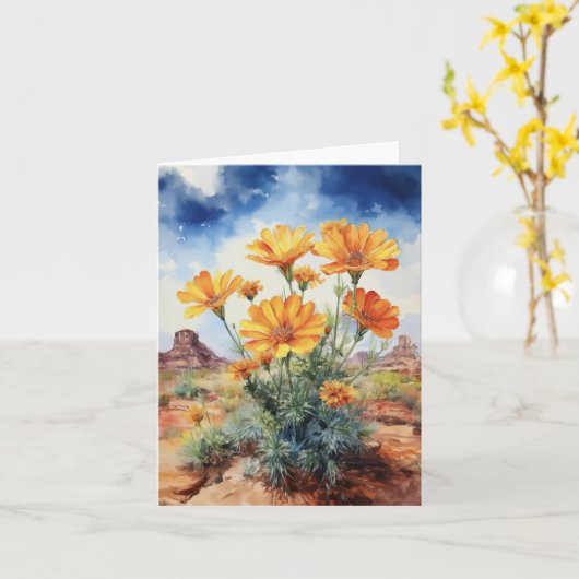 Desert Marigold Floral Waterverf Kaart (Gele Bloem)