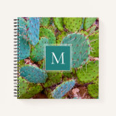 Desert Monogram Prickly Pear Cactus Blauwgroen Gro Notitieboek (Voorkant)