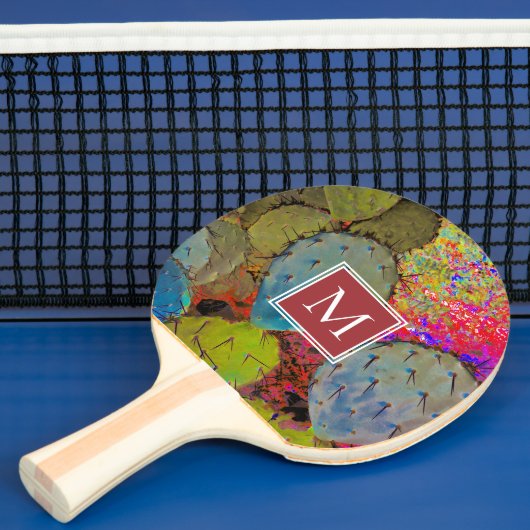 Desert Monogram Prickly Pear Cactus Pink Green Tafeltennisbatje (Insitu)