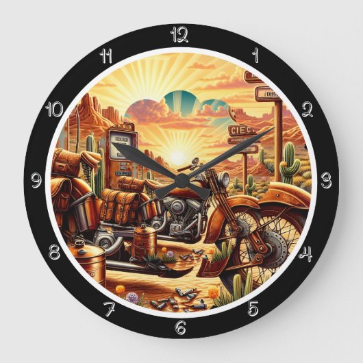 Desert Motorcycle Sunset Grote Klok (Voorkant)
