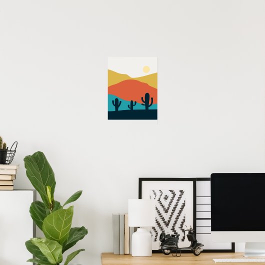 Desert Mountain Landscape with Cactus Poster (Thuiskantoor)