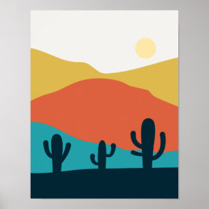 Desert Mountain Landscape with Cactus Poster