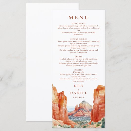 Desert Mountain Watercolor Destination Wedding Menu (Voorkant / Achterkant)