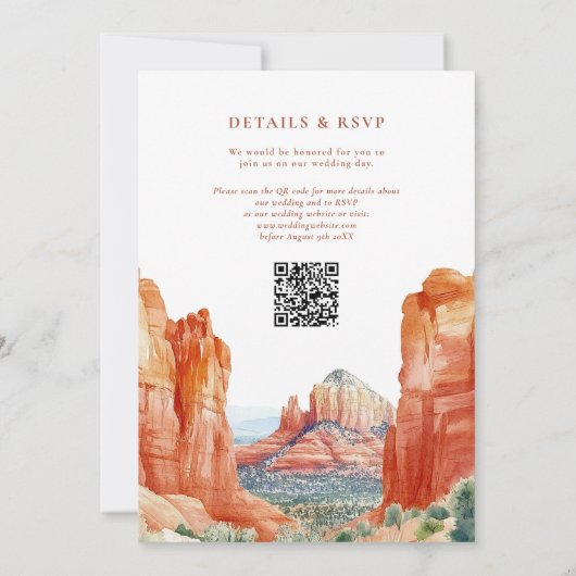 Desert Mountain Watercolor QR Code Wedding Kaart (Achterkant)