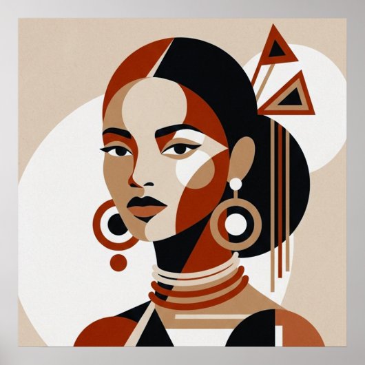 Desert Muse: Geometric Avant-Garde Portrait in Ter Poster (Voorkant)
