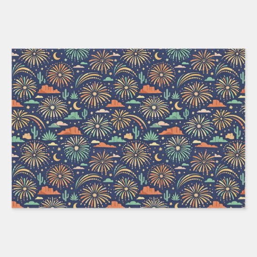 Desert Night Fireworks Celebration Pattern Inpakpapier Vel (Voorkant 2)
