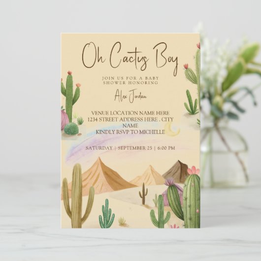 Desert Oh Cactus Boy Boho Arch Baby shower Kaart (Staand voorkant)