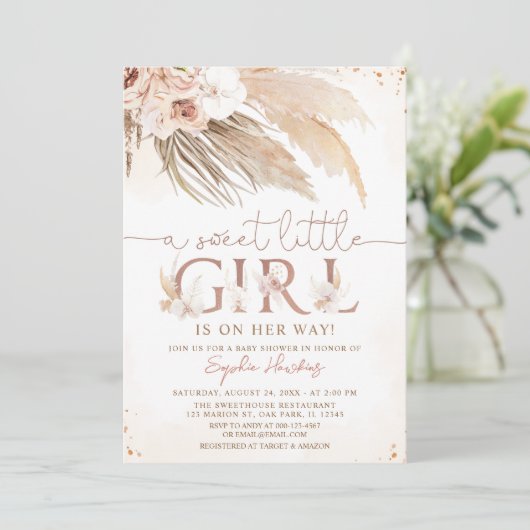 Desert Orchid Boho Pampas Grass Girl Baby shower Kaart (Staand voorkant)