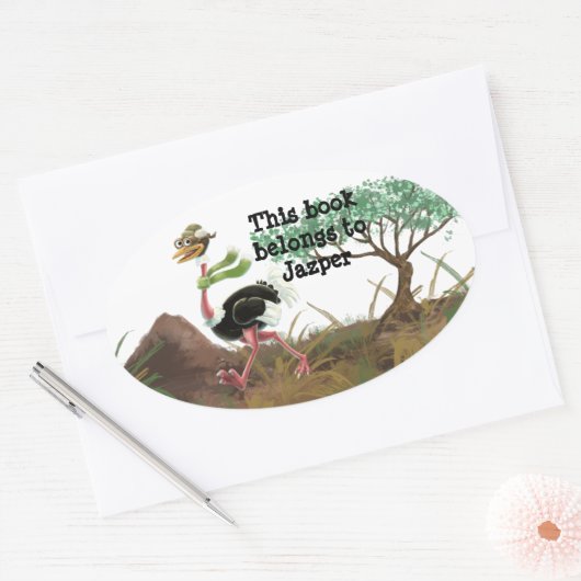 Desert Ostrich Runner Ovale Sticker (Envelop)