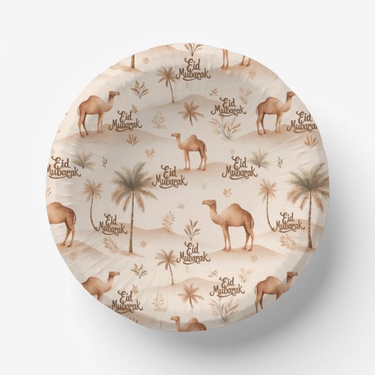 Desert Palms & Camels Paper Bowls – Brown Theme Papieren Kommen (Voorkant)