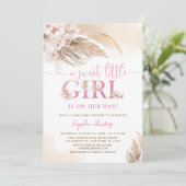 Desert Pink Boho Pampas Grass Girl Baby shower Kaart (Staand voorkant)