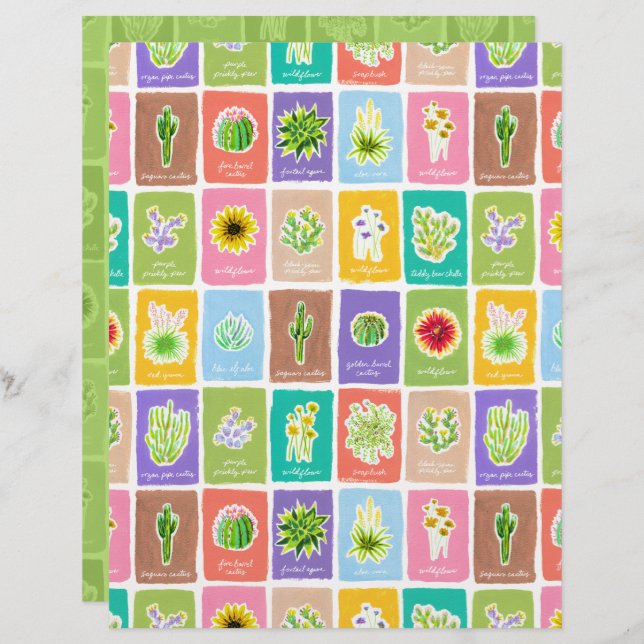 Desert Planten Scrapbook Paper (Voorkant / Achterkant)