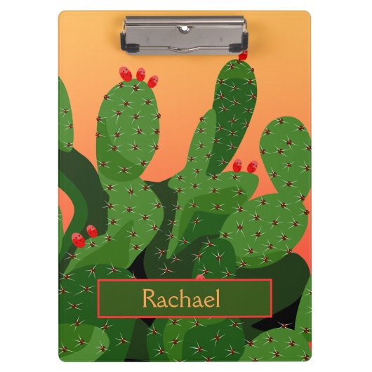 Desert Prickly Pear Cactus Sunset Personalized Klembord (Voorkant)