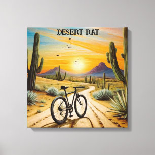 Desert Rat Cycling Mountainbike Zonsondergang Cust Canvas Afdruk