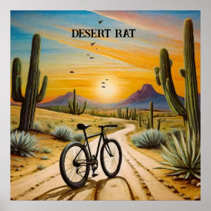 Desert Rat Cycling Mountainbike Zonsondergang Cust Poster