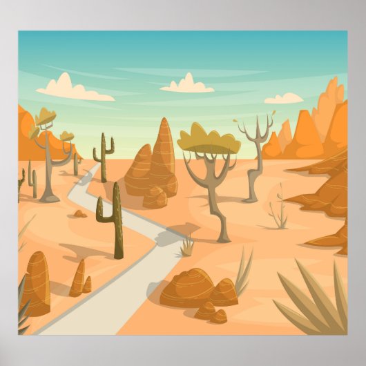 Desert Road Landscape: Cartoon . Poster (Voorkant)