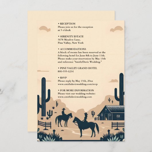Desert Rodeo Retro Paard Rustieke Westerne bruilof Informatiekaartje (Voorkant / Achterkant)