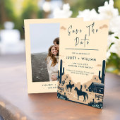 Desert Rodeo Retro Paard Rustieke Westerne bruilof Save The Date
