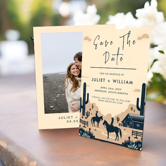 Desert Rodeo Retro Paard Rustieke Westerne bruilof Save The Date