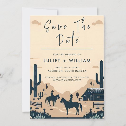 Desert Rodeo Retro Paard Rustieke Westerne bruilof Save The Date (Voorkant)