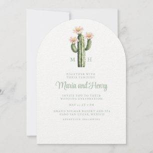 Desert Roos Cactus Monogram Trouwen Kaart