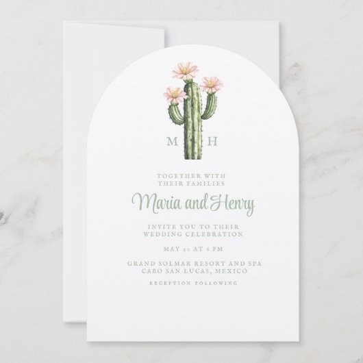 Desert Roos Cactus Monogram Trouwen Kaart (Voorkant)