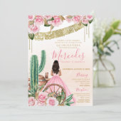 Desert Roos Pink Charra Quinceanera Westerne Cactu Kaart (Staand voorkant)