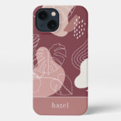 Desert Roos Roze Boho Tropisch Monstera Leaf iPhone Hoesje (Achterkant)