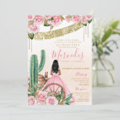 Desert Roos Roze Charro Quinceanera Westerne Cactu Kaart (Staand voorkant)