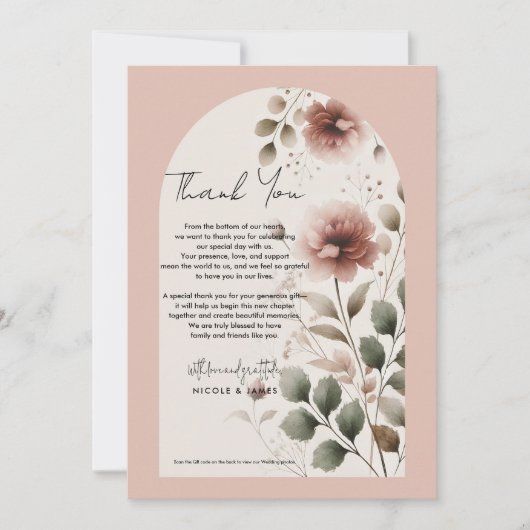 Desert Roos Roze & Groen Bloemgroen Dank u Kaart (Voorkant)