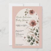 Desert Roos Roze & Groene Bloemen Baby shower Kaart (Voorkant)